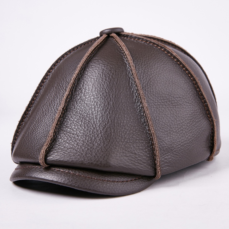 Mens Newsboy Caps Real Cow Leather Women Casual Brown Cap Ivy Duckbill Hats - Image 16