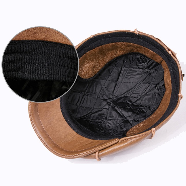 Mens Newsboy Caps Real Cow Leather Women Casual Brown Cap Ivy Duckbill Hats - Image 17