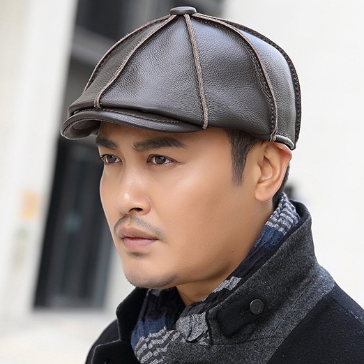 Mens Newsboy Caps Real Cow Leather Women Casual Brown Cap Ivy Duckbill Hats - Image 3