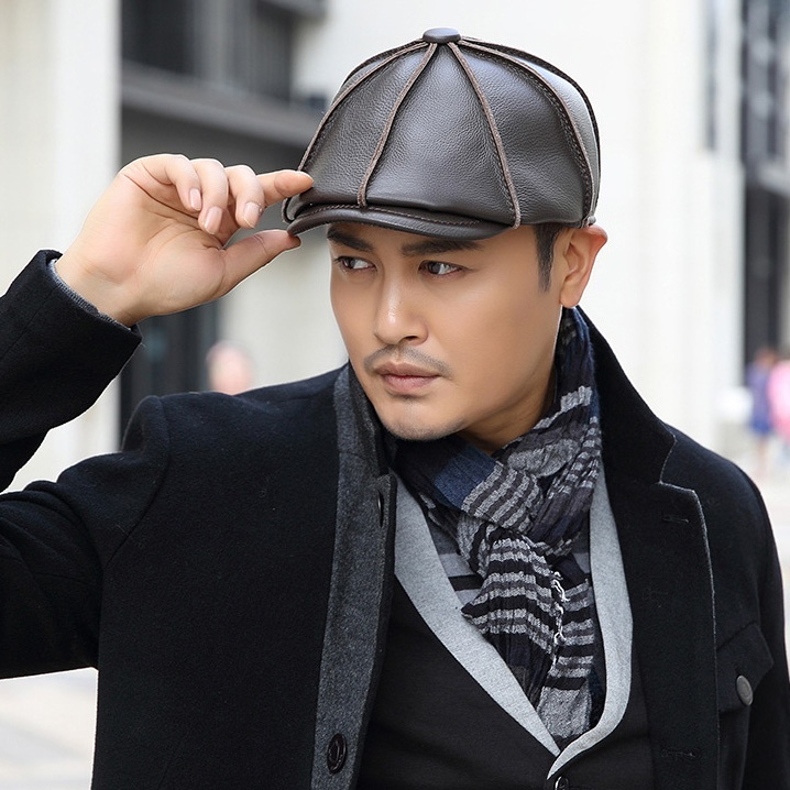 Mens Newsboy Caps Real Cow Leather Women Casual Brown Cap Ivy Duckbill Hats - Image 4