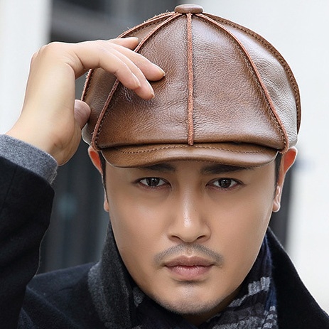 Mens Newsboy Caps Real Cow Leather Women Casual Brown Cap Ivy Duckbill Hats - Image 5