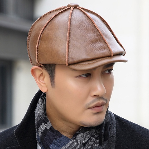 Mens Newsboy Caps Real Cow Leather Women Casual Brown Cap Ivy Duckbill Hats - Image 7