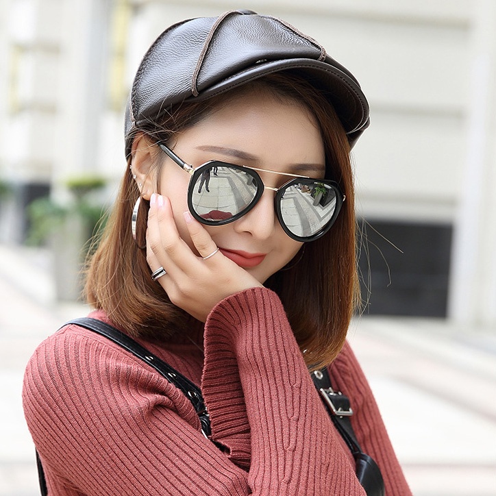 Mens Newsboy Caps Real Cow Leather Women Casual Brown Cap Ivy Duckbill Hats - Image 9