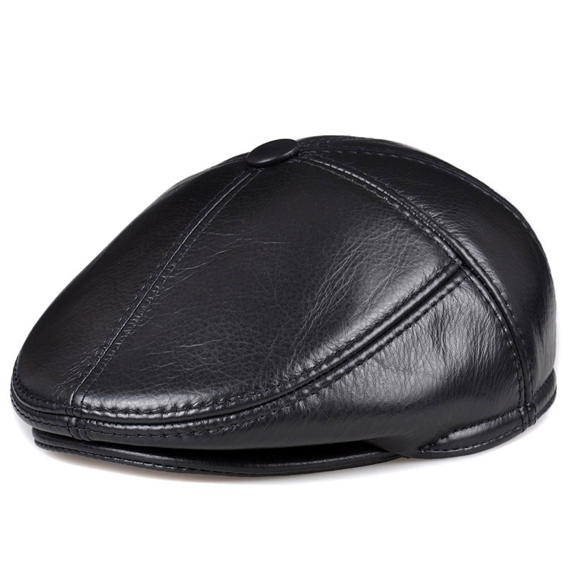 Cowhide Genuine Leather Men Berets Cap Hat Fashion Men's Real Leather Baseball Caps Winter Warm Hats - Image 11