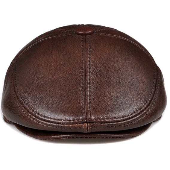 Cowhide Genuine Leather Men Berets Cap Hat Fashion Men's Real Leather Baseball Caps Winter Warm Hats - Image 3