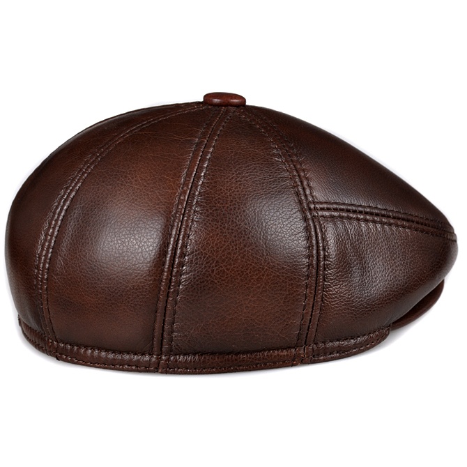 Cowhide Genuine Leather Men Berets Cap Hat Fashion Men's Real Leather Baseball Caps Winter Warm Hats - Image 4