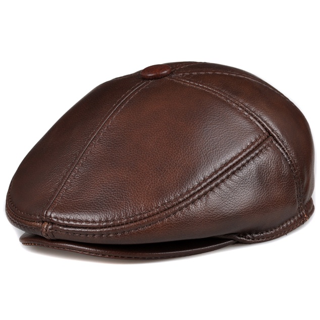 Cowhide Genuine Leather Men Berets Cap Hat Fashion Men's Real Leather Baseball Caps Winter Warm Hats - Image 5