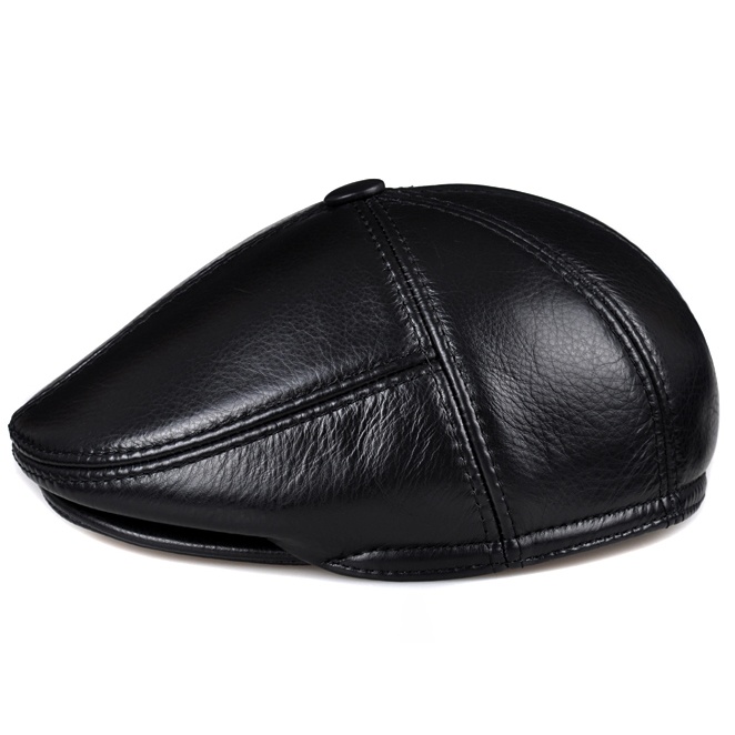 Cowhide Genuine Leather Men Berets Cap Hat Fashion Men's Real Leather Baseball Caps Winter Warm Hats - Image 7