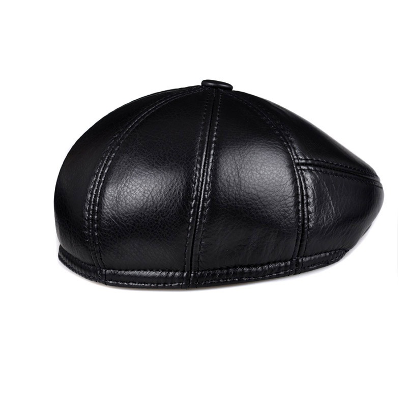 Cowhide Genuine Leather Men Berets Cap Hat Fashion Men's Real Leather Baseball Caps Winter Warm Hats - Image 8