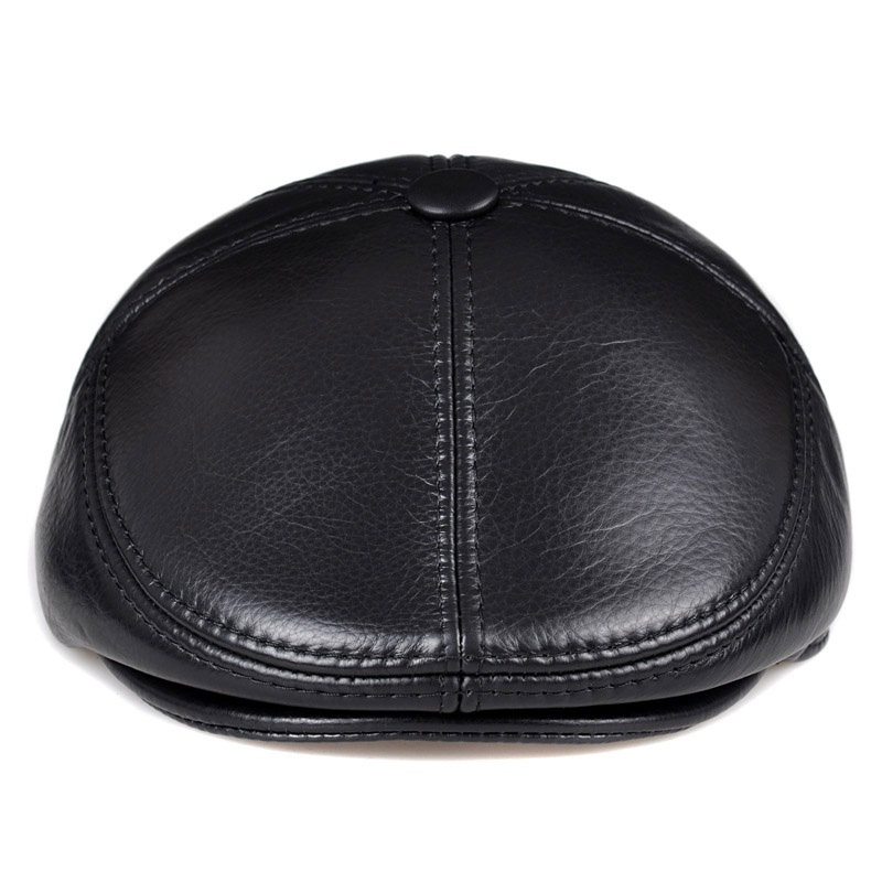 Cowhide Genuine Leather Men Berets Cap Hat Fashion Men's Real Leather Baseball Caps Winter Warm Hats - Image 9