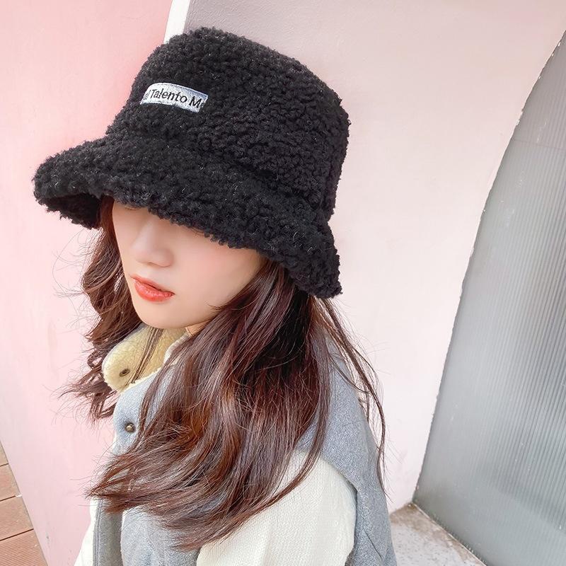 Solid Color Warm Plush Thicken Hiking Caps Lamb Wool Hat Basin Hat Unisex Fisherman Hat (56-58cm) - Image 2