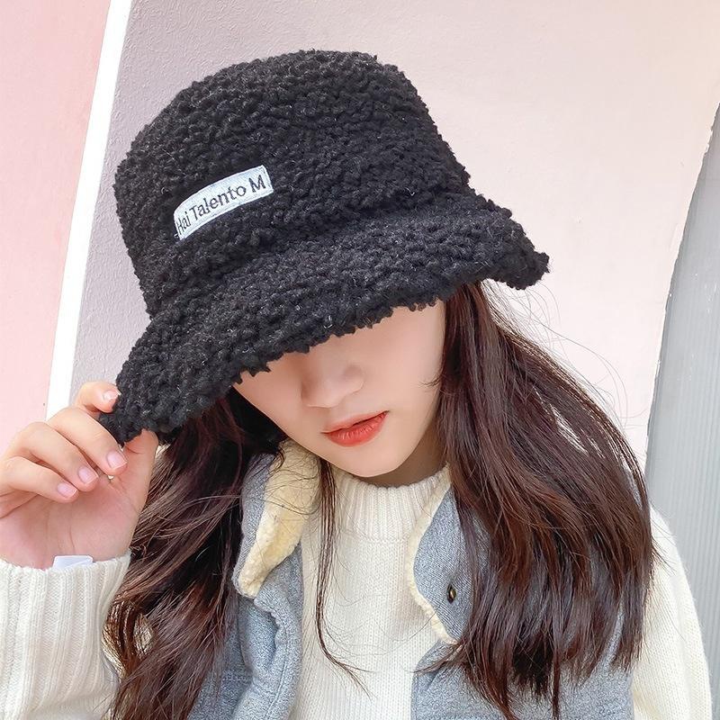 Solid Color Warm Plush Thicken Hiking Caps Lamb Wool Hat Basin Hat Unisex Fisherman Hat (56-58cm) - Image 3