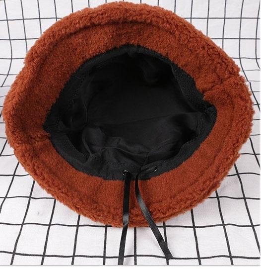 Solid Color Warm Plush Thicken Hiking Caps Lamb Wool Hat Basin Hat Unisex Fisherman Hat (56-58cm) - Image 4