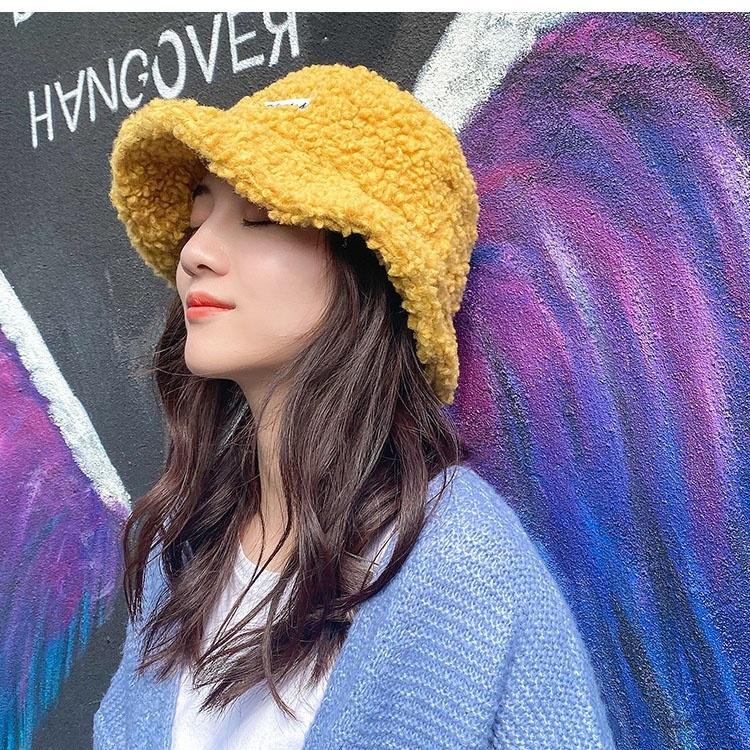 Solid Color Warm Plush Thicken Hiking Caps Lamb Wool Hat Basin Hat Unisex Fisherman Hat (56-58cm) - Image 6