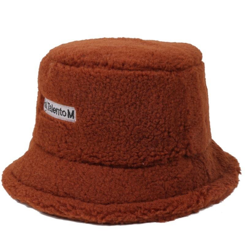 Solid Color Warm Plush Thicken Hiking Caps Lamb Wool Hat Basin Hat Unisex Fisherman Hat (56-58cm) - Image 9