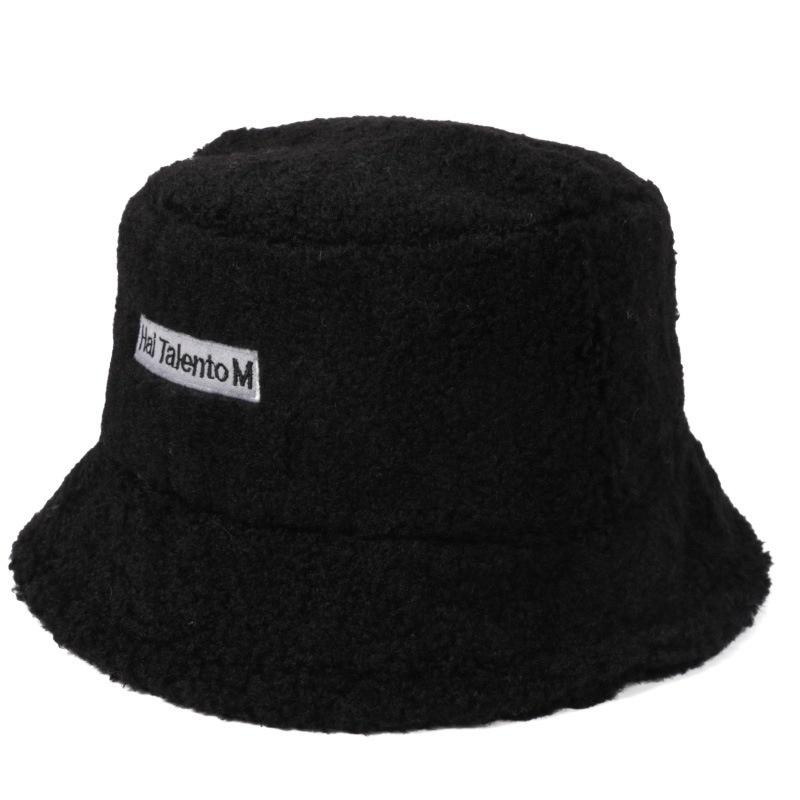 Solid Color Warm Plush Thicken Hiking Caps Lamb Wool Hat Basin Hat Unisex Fisherman Hat (56-58cm) - Image 11
