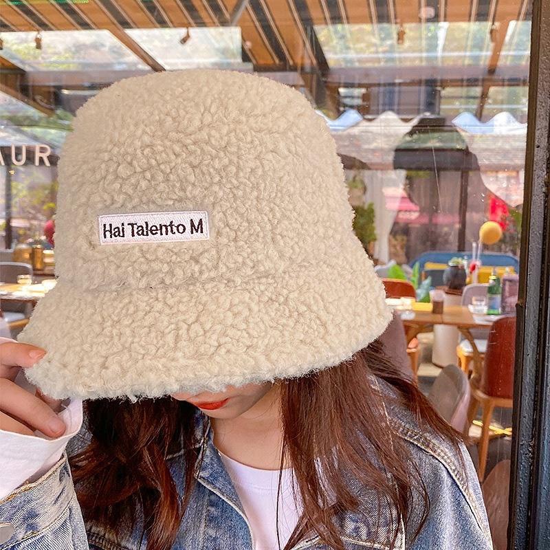 Solid Color Warm Plush Thicken Hiking Caps Lamb Wool Hat Basin Hat Unisex Fisherman Hat (56-58cm) - Image 13