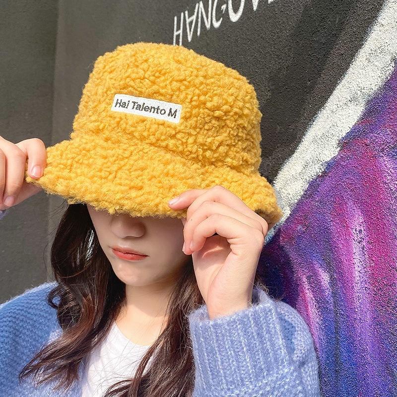 Solid Color Warm Plush Thicken Hiking Caps Lamb Wool Hat Basin Hat Unisex Fisherman Hat (56-58cm) - Image 14