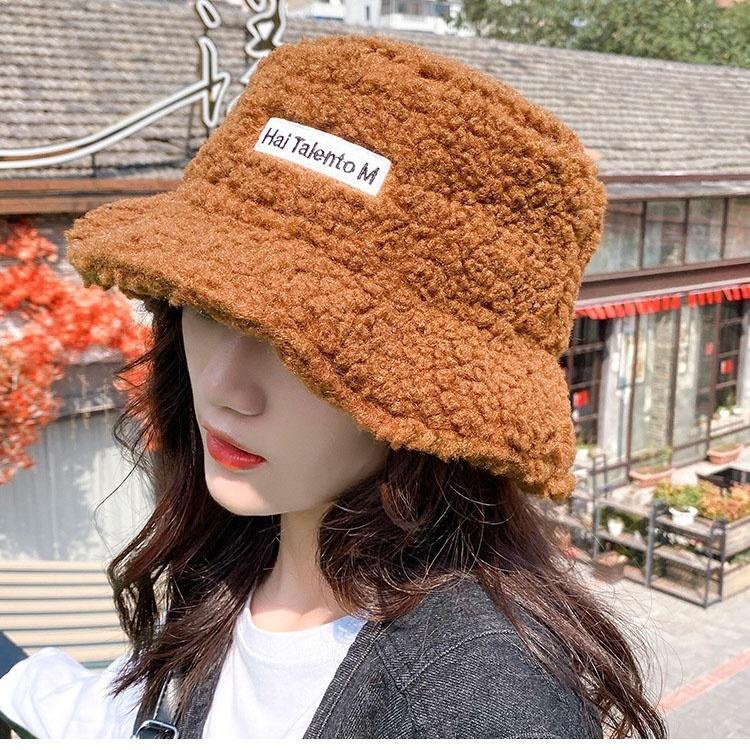 Solid Color Warm Plush Thicken Hiking Caps Lamb Wool Hat Basin Hat Unisex Fisherman Hat (56-58cm) - Image 15