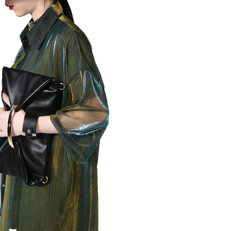 Streetwear Mesh Gradient Laser Women Sunproof Shawl Summer Oversize Sun Protection See Through Blouse - Image 6