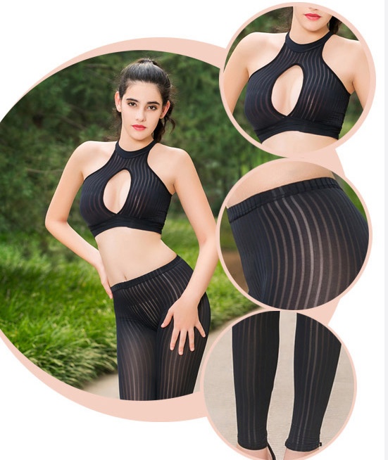 Women's Transparent Vertical Stripe Thin Tight Elastic Leggings Tights Hot Spodnie Two Picese Suit - Image 13