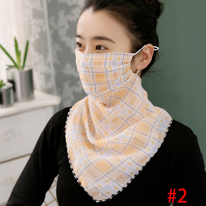 Women UV Neck Gaiter Seamless Adjustable Dust Face Scarf Bandana Silk Chiffon Floral - Image 2