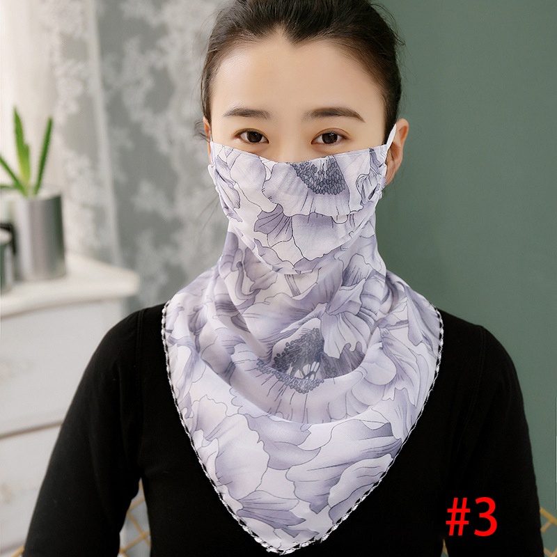 Women UV Neck Gaiter Seamless Adjustable Dust Face Scarf Bandana Silk Chiffon Floral - Image 3