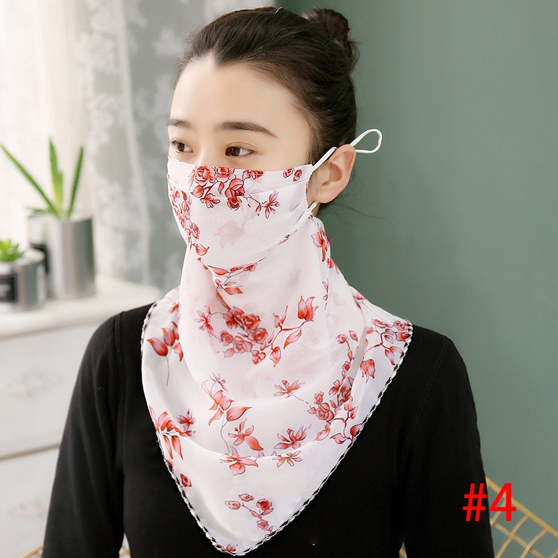 Women UV Neck Gaiter Seamless Adjustable Dust Face Scarf Bandana Silk Chiffon Floral - Image 4