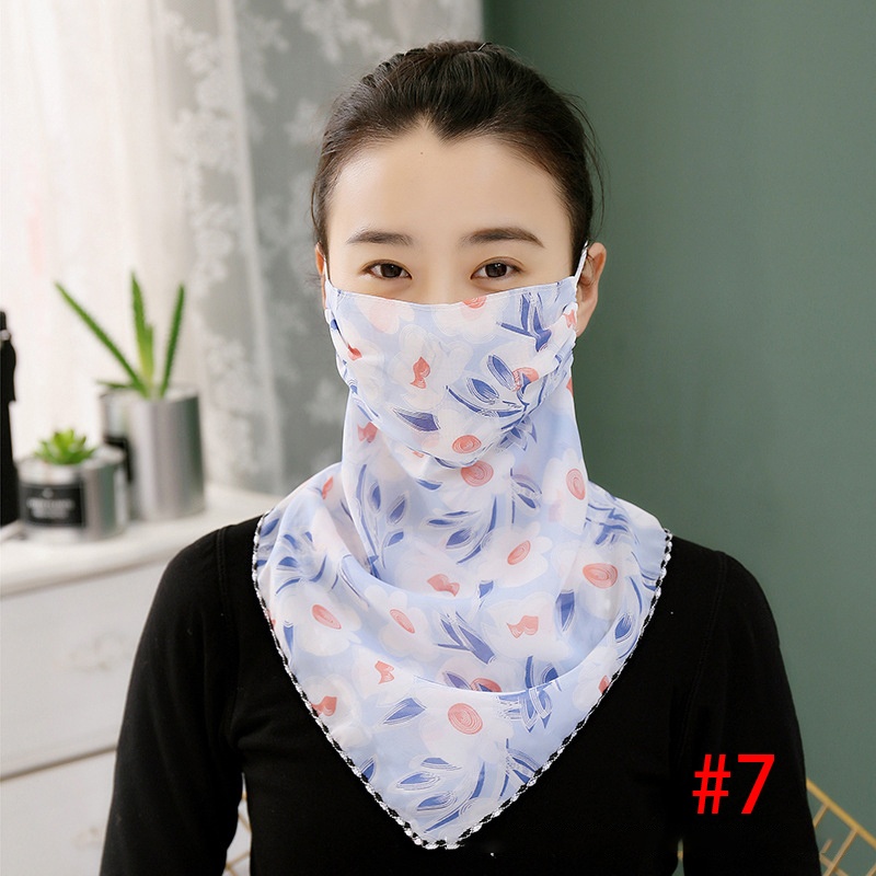 Women UV Neck Gaiter Seamless Adjustable Dust Face Scarf Bandana Silk Chiffon Floral - Image 6
