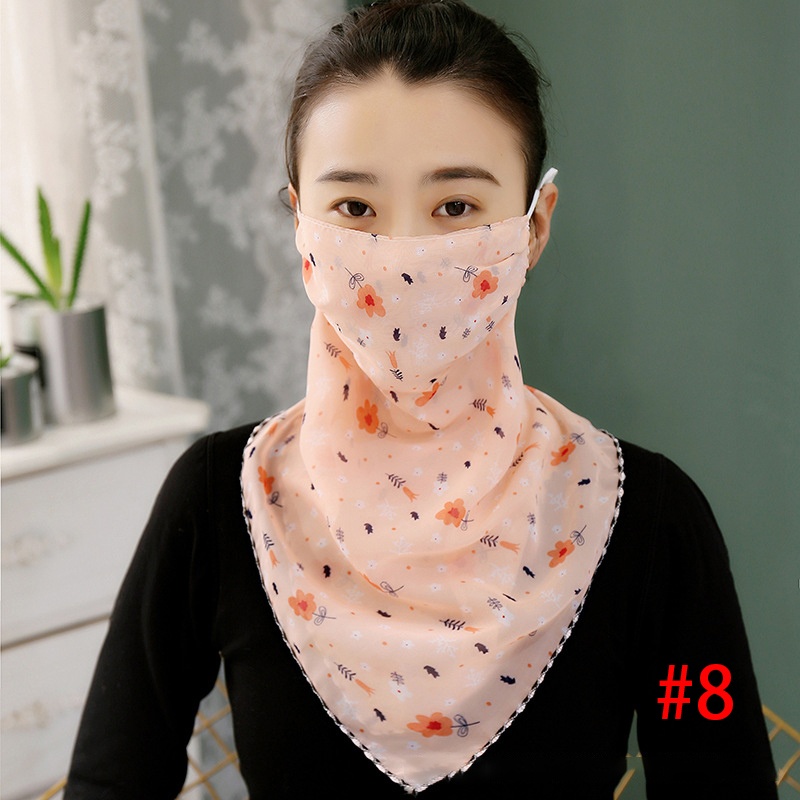 Women UV Neck Gaiter Seamless Adjustable Dust Face Scarf Bandana Silk Chiffon Floral - Image 7
