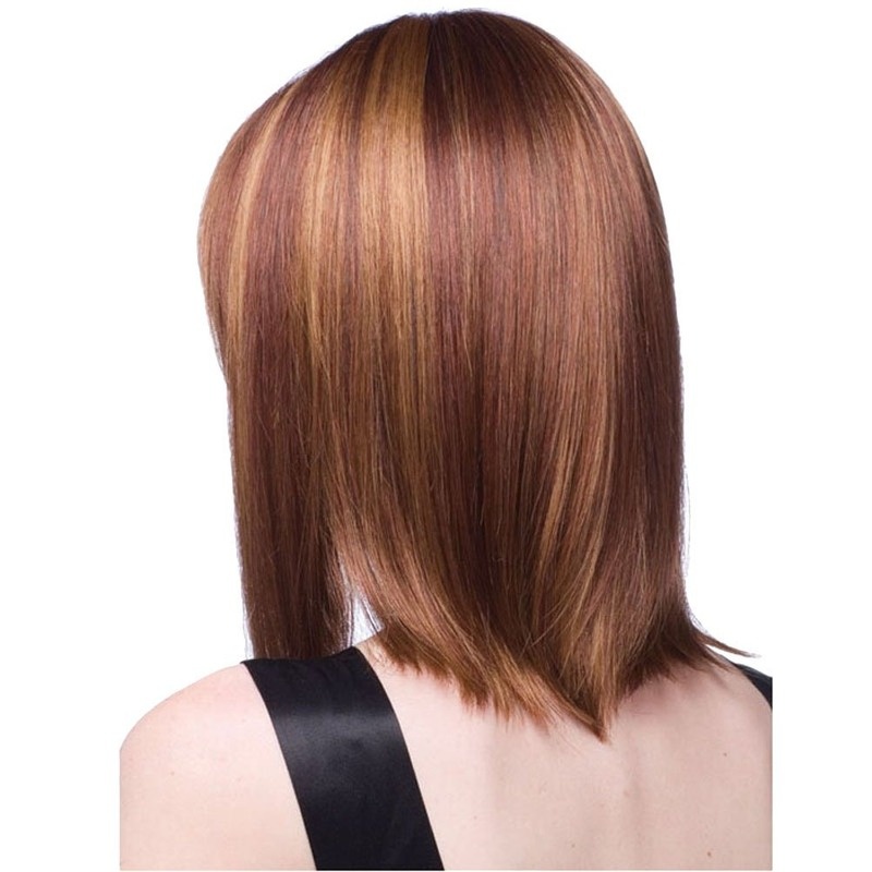 16" 40 cm Women's Long Bob Flat Bang Full Hair Wig Brown Mixed Golden - Image 3