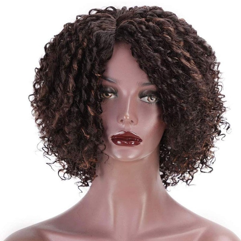 Short Afro Kinkys Curly Hair Wig Afro Wig Short Brown Synthetic Afro Curly Hair Wigs for Women Side Part Wig - Image 2