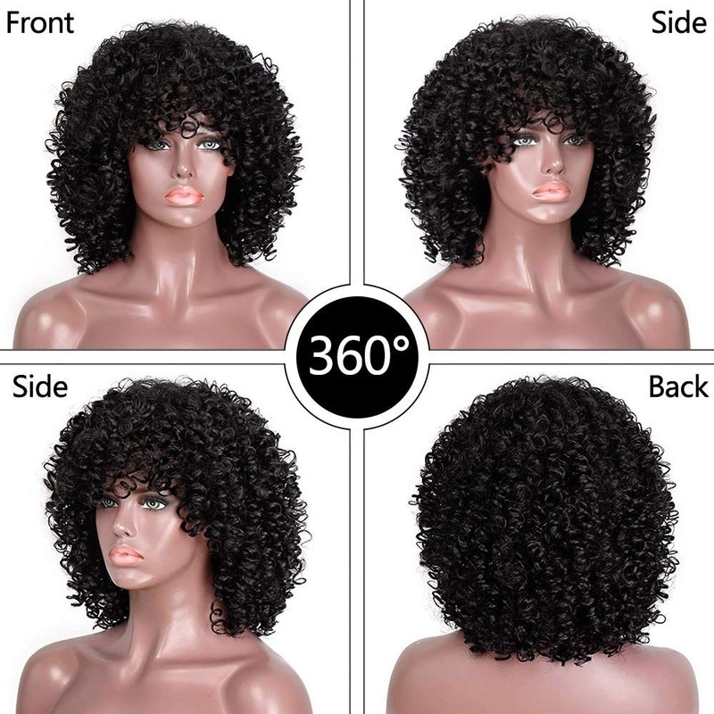 Short Afro Kinkys Curly Hair Wig Afro Wig Short Brown Synthetic Afro Curly Hair Wigs for Women Side Part Wig - Image 11