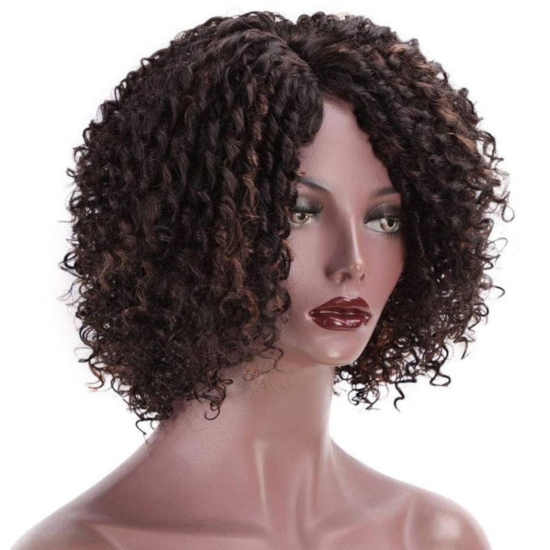 Short Afro Kinkys Curly Hair Wig Afro Wig Short Brown Synthetic Afro Curly Hair Wigs for Women Side Part Wig - Image 3