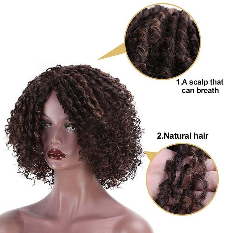 Short Afro Kinkys Curly Hair Wig Afro Wig Short Brown Synthetic Afro Curly Hair Wigs for Women Side Part Wig - Image 5