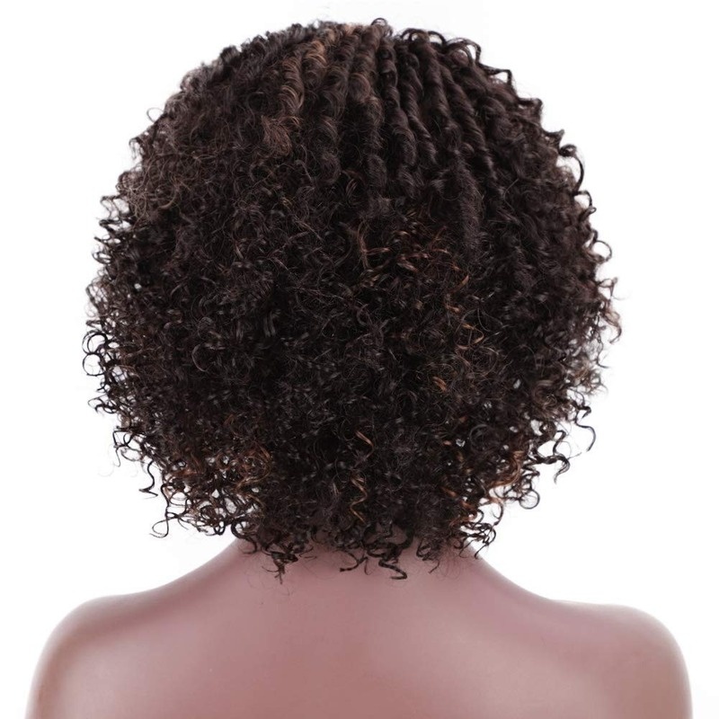 Short Afro Kinkys Curly Hair Wig Afro Wig Short Brown Synthetic Afro Curly Hair Wigs for Women Side Part Wig - Image 6