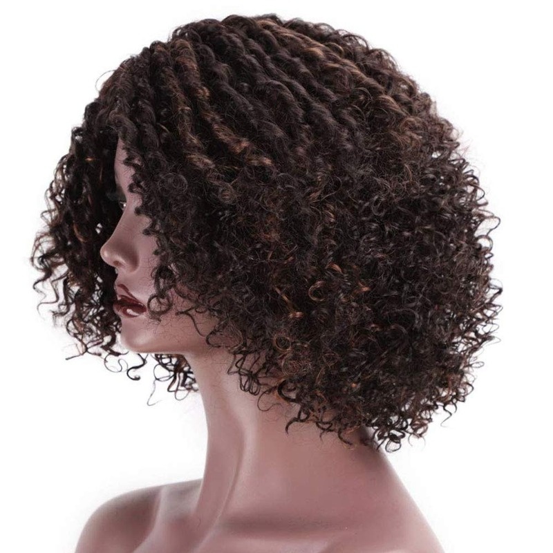 Short Afro Kinkys Curly Hair Wig Afro Wig Short Brown Synthetic Afro Curly Hair Wigs for Women Side Part Wig - Image 8