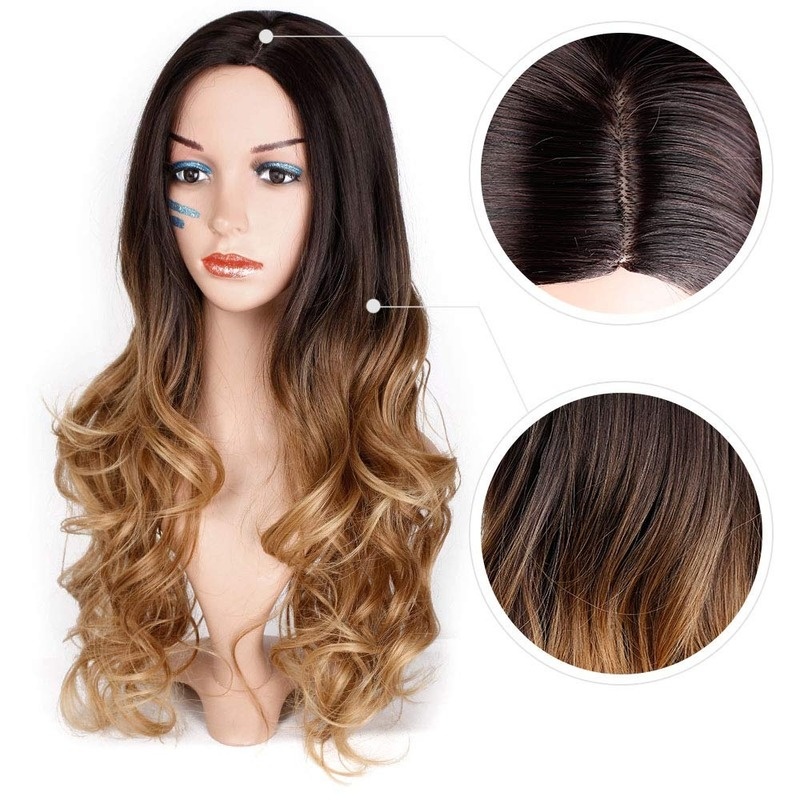 Brown Ombre Wigs Long Curly Side Part Wig 2 Tone  Wavy Wigs for Women Synthetic Heat Resistant Party Wigs Natural Looking - Image 3
