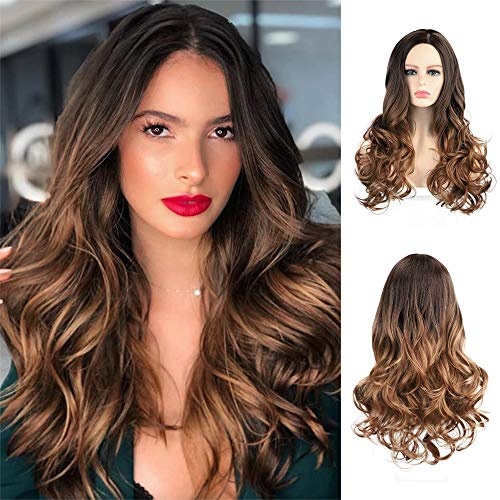 Brown Ombre Wigs Long Curly Side Part Wig 2 Tone  Wavy Wigs for Women Synthetic Heat Resistant Party Wigs Natural Looking - Image 4