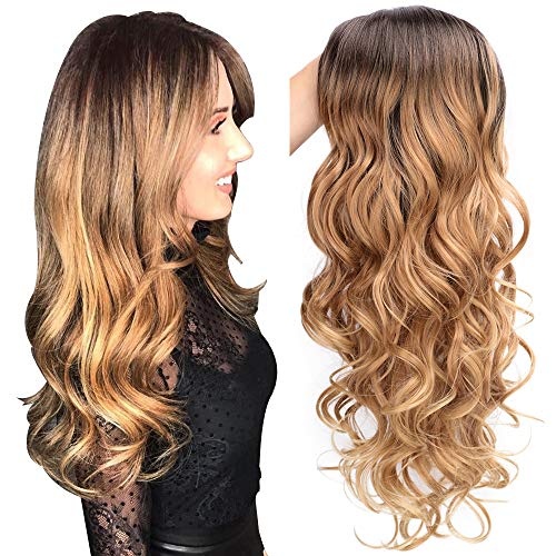 Brown Ombre Wigs Long Curly Side Part Wig 2 Tone  Wavy Wigs for Women Synthetic Heat Resistant Party Wigs Natural Looking - Image 5