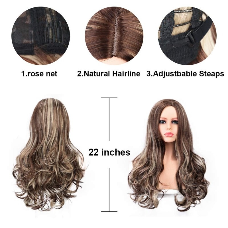 Brown Ombre Wigs Long Curly Side Part Wig 2 Tone  Wavy Wigs for Women Synthetic Heat Resistant Party Wigs Natural Looking - Image 10