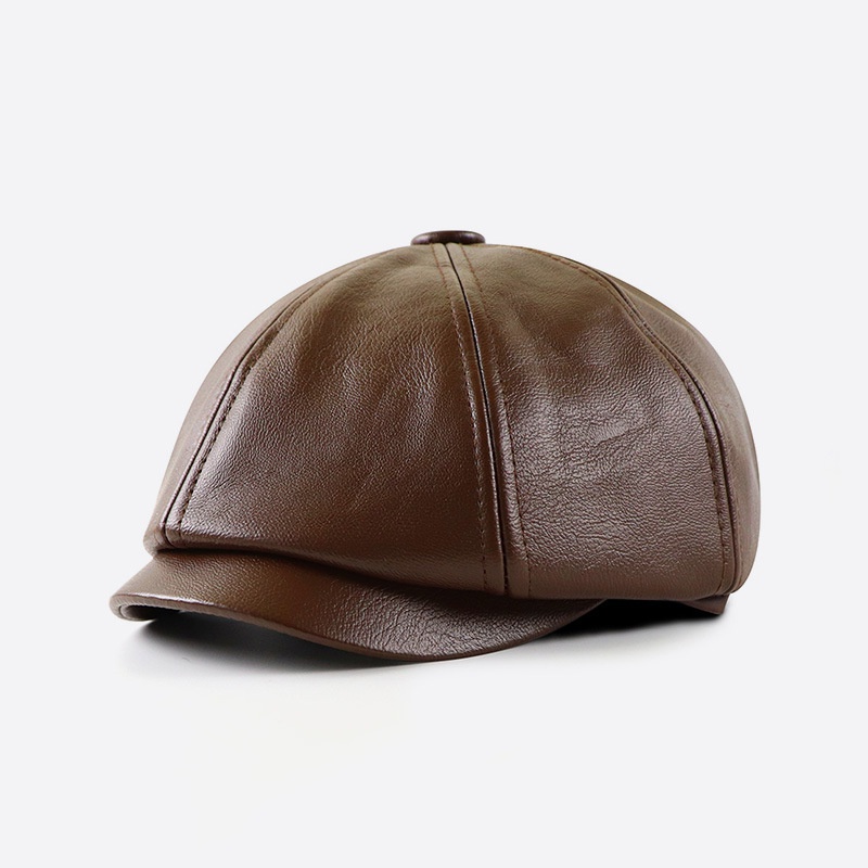 PU Leather Cap  Beret Golf Cap Mens Vintage Newsboy Peaked Hats - Image 4