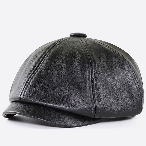 PU Leather Cap  Beret Golf Cap Mens Vintage Newsboy Peaked Hats - Image 5