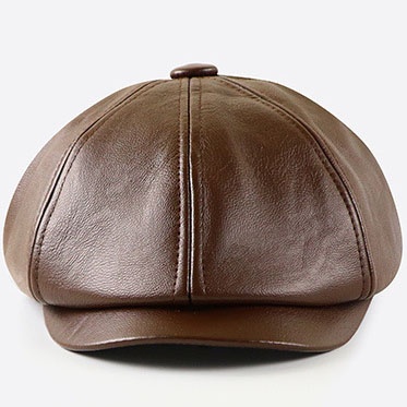 PU Leather Cap  Beret Golf Cap Mens Vintage Newsboy Peaked Hats - Image 3