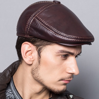 Cowhide Genuine Leather Men Berets Cap Hat  High Quality Fashion Men's Real Leather Adult Hats - Image 3