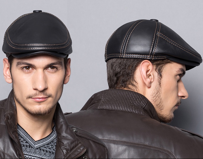 Cowhide Genuine Leather Men Berets Cap Hat  High Quality Fashion Men's Real Leather Adult Hats - Image 4