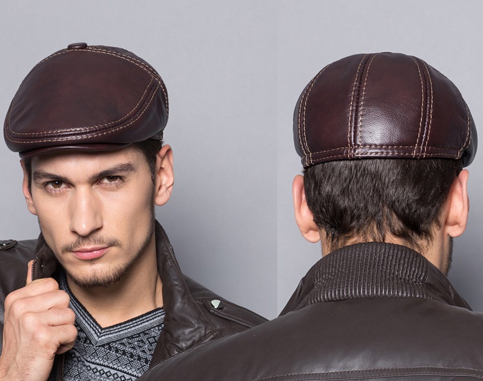 Cowhide Genuine Leather Men Berets Cap Hat  High Quality Fashion Men's Real Leather Adult Hats - Image 5
