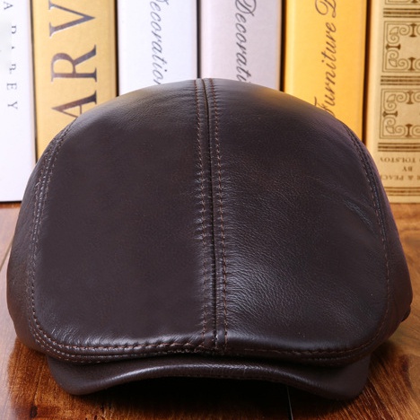 Real Cowhide Leather Cap Ear Protection Leisure Beret Forward Cap Hat for Winter - Image 11