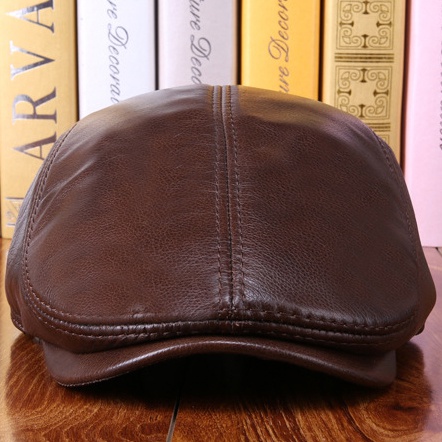 Real Cowhide Leather Cap Ear Protection Leisure Beret Forward Cap Hat for Winter - Image 12