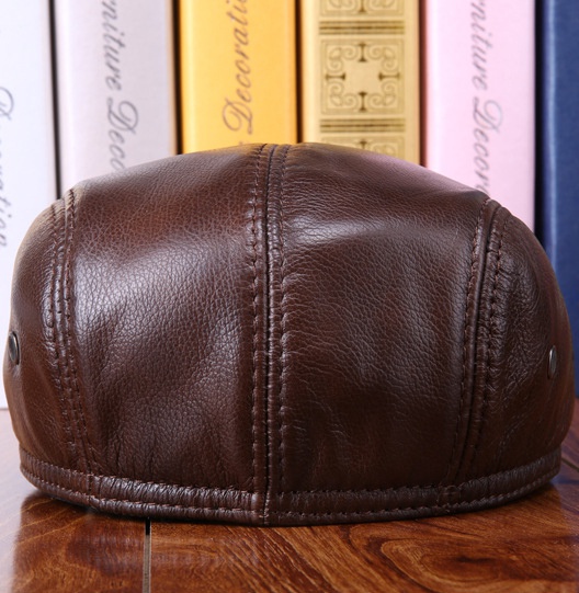 Real Cowhide Leather Cap Ear Protection Leisure Beret Forward Cap Hat for Winter - Image 13